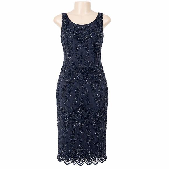 Pisarro Nights Dresses & Skirts - Pisarro Nights Sleeveless Beaded Evening Dress - Navy - Size 10P